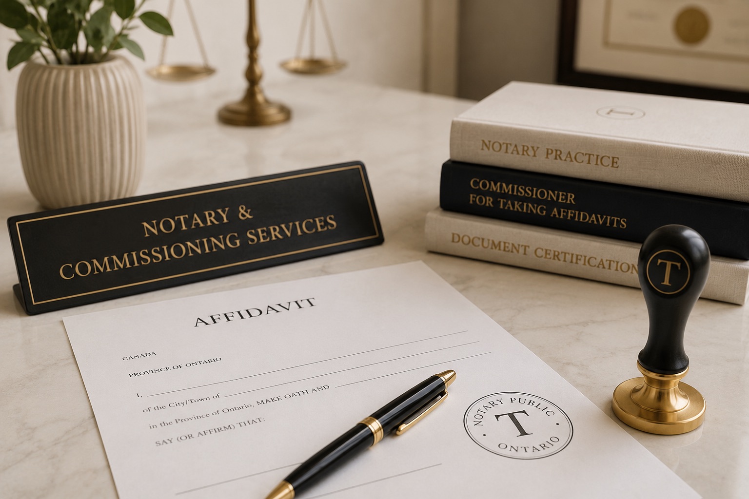 Notary public witnessing a client signing legal documents during a notary appointment in Toronto