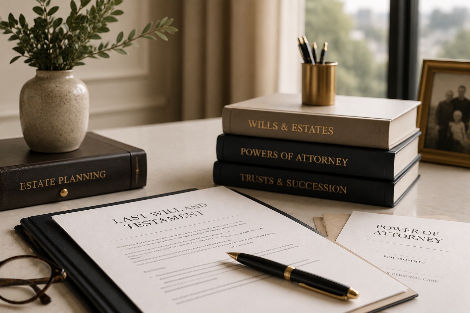 Wills and estates lawyer reviewing estate planning and power of attorney documents with a client in Toronto
